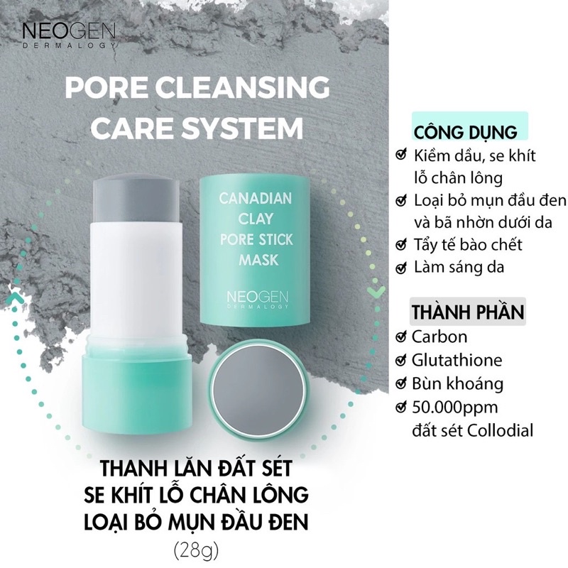 Thanh Lăn Mụn Đầu Đen Từ Đất Sét Bùn Băng Neogen Dermalogy Canadian Clay Pore Stick 28g