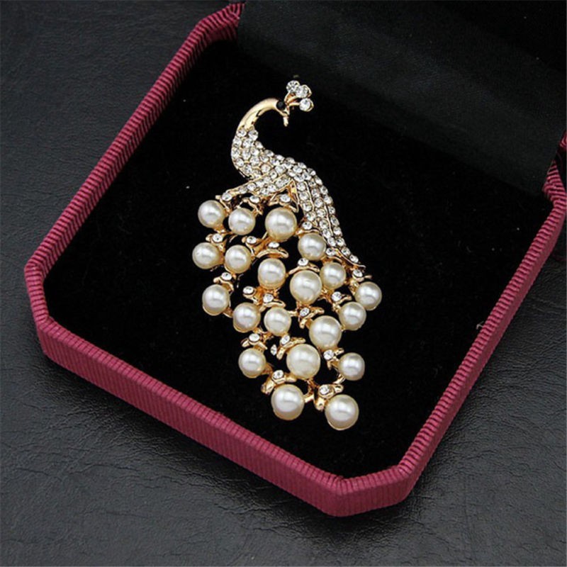 Pin cài áo hình con công đính ngọc trai nhân tạo dành cho nữ