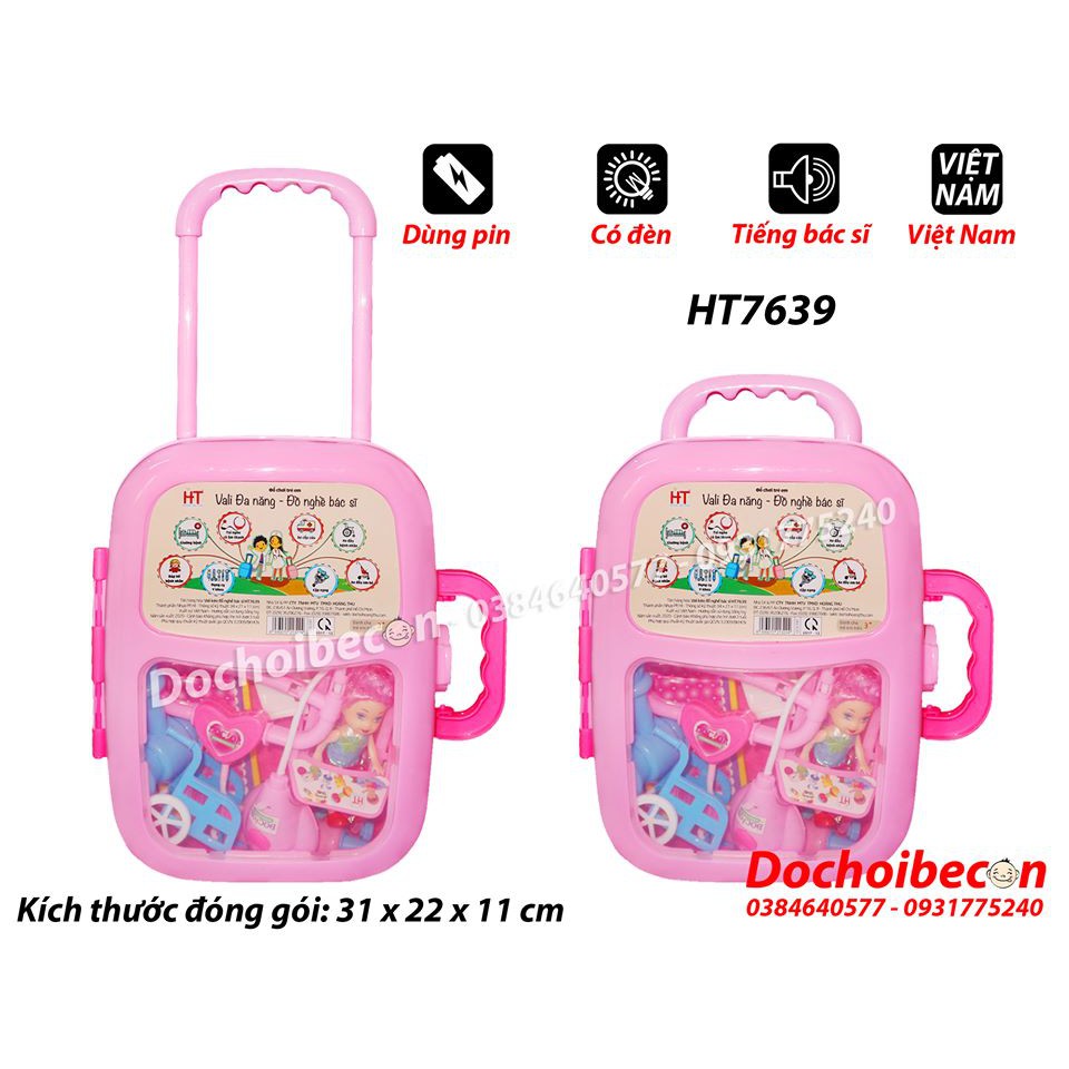 Đồ chơi vali bác sĩ kéo - Dùng pin - Hàng Việt Nam - Có đèn, âm thanh HT7639