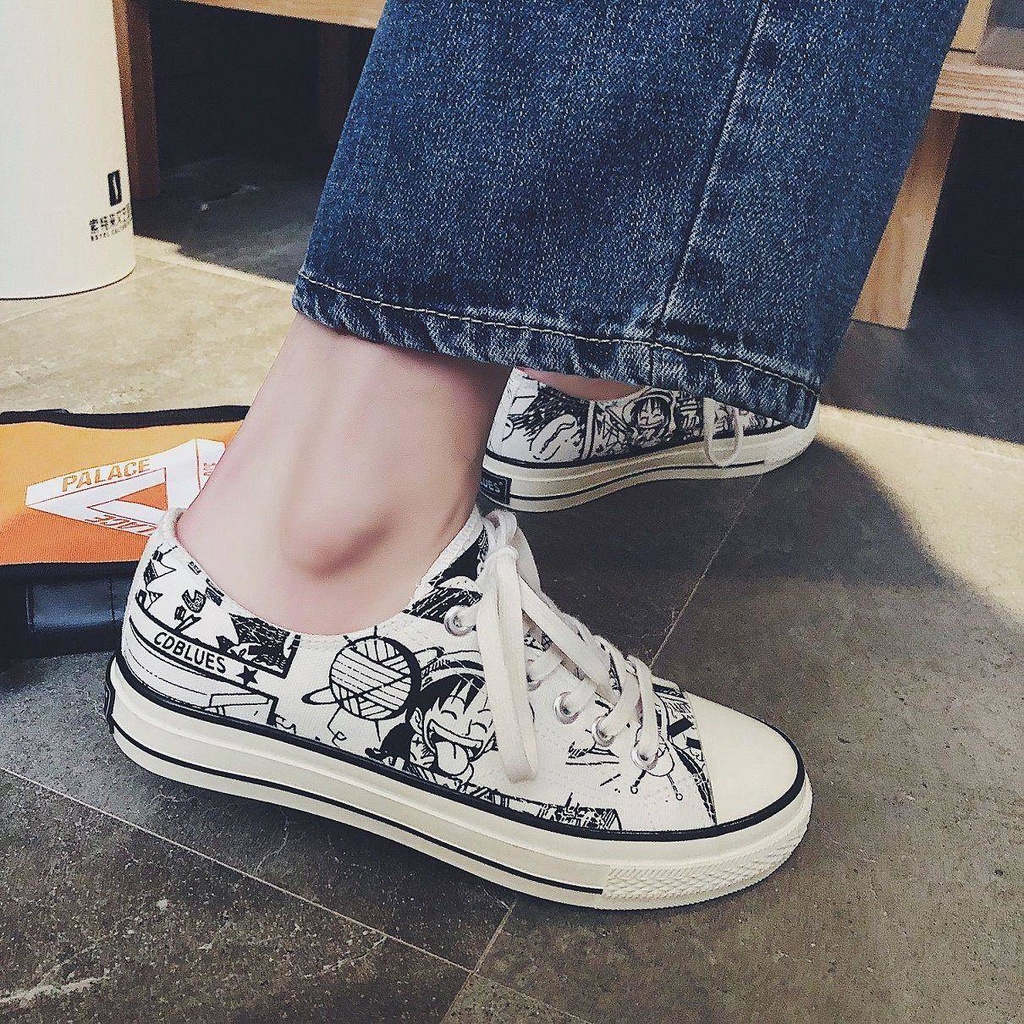 Giày Vải Học Sinh. Giày Thể Thao Canvas Cổ Cao Họa Tiết Anime One Piece 2021 Thời Trang Cho Nam