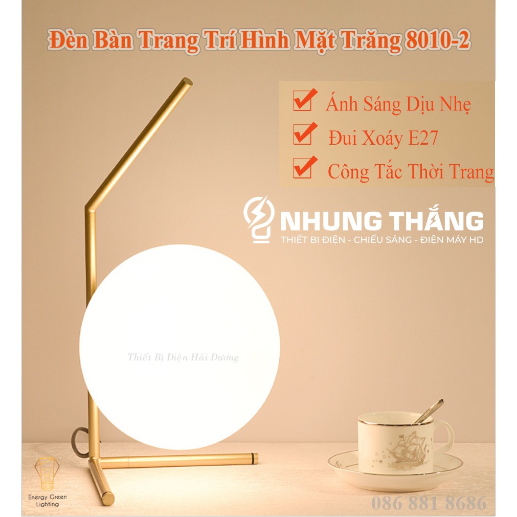 Đèn Để Bàn Trang Trí Hình Mặt Trăng 8010-2 - Kiểu Dáng Sang Trọng - Đã Bao Gồm Bóng Led - Bảo hành 12 Tháng