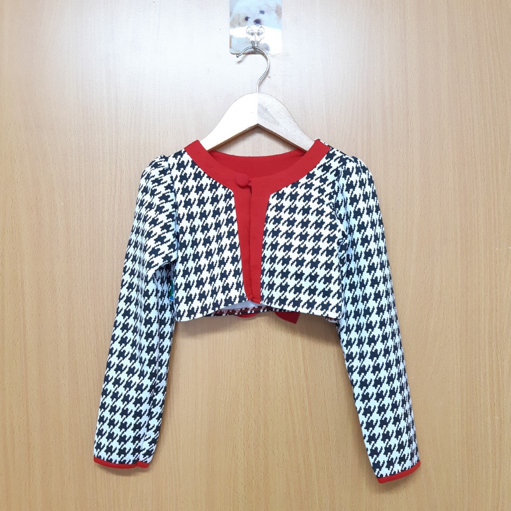 DG39-AK-04- Áo khoác croptop tay dài bé gái, họa tiết sọc đỏ, size 1-8, made in Việt Nam