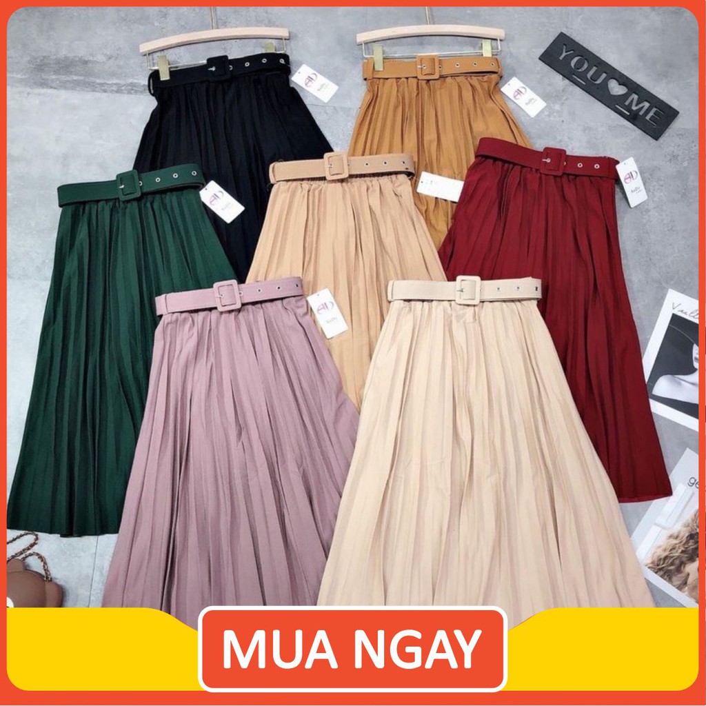 Chân váy xếp ly dáng dài kèm đai ( đai lỗ) | BigBuy360 - bigbuy360.vn