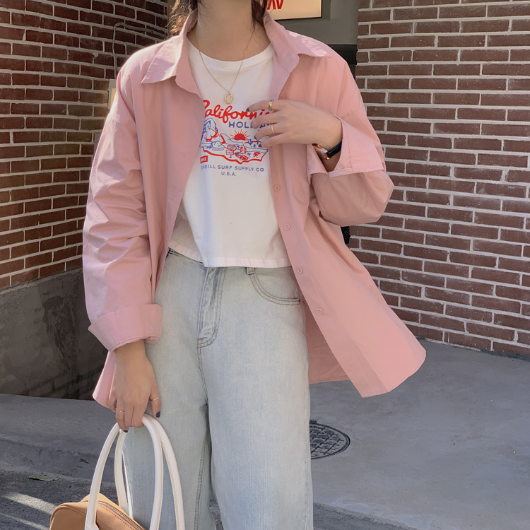 Xiaozhainv Áo Sơ Mi Dài Tay Màu Trơn Thời Trang Hàn Quốc 4 Màu Tùy Chọn