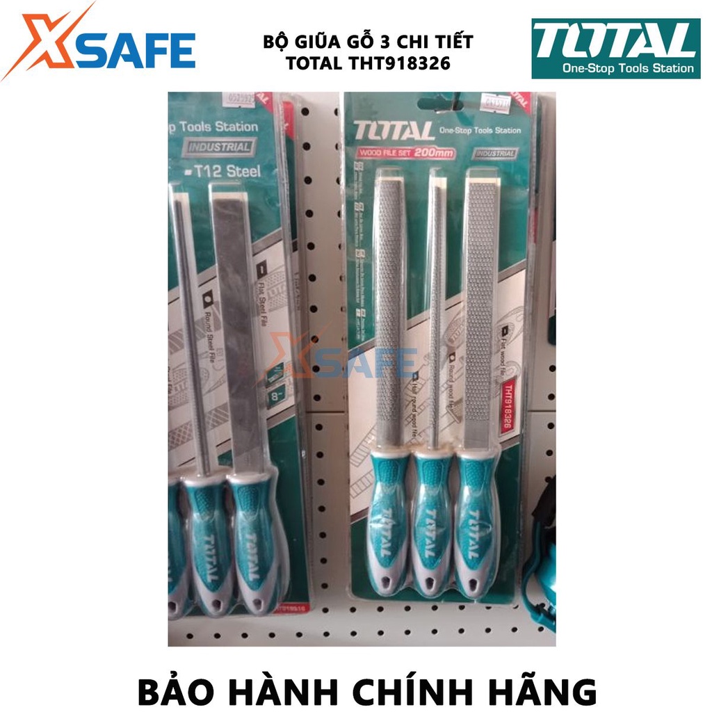 Bộ giũa gỗ 3 chi tiết TOTAL THT918326 | bộ 3 giũa gỗ chất liệu thép T12 chiều dài 200mm gồm 1 giũa gỗ dẹp