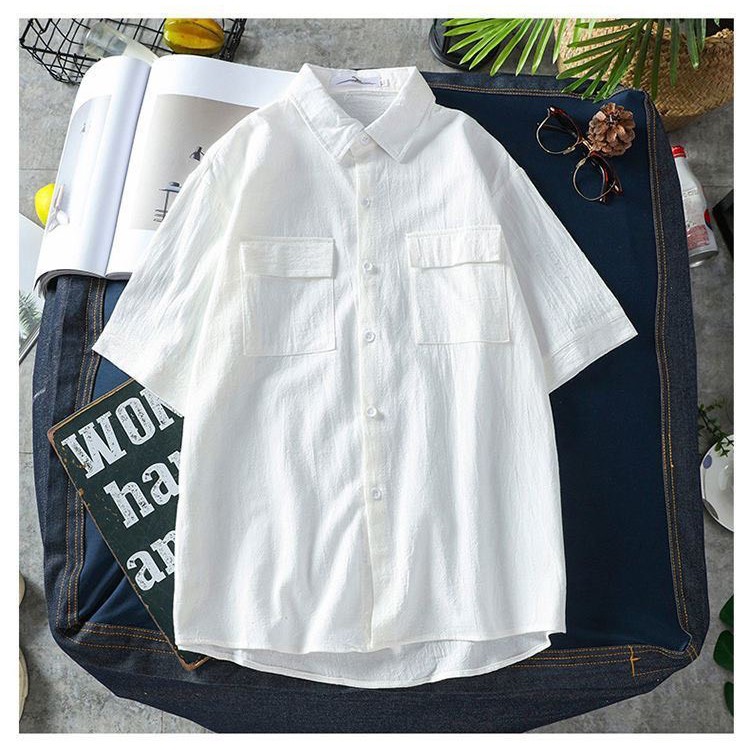 Áo đũi nam cộc tay cổ bẻ, áo sơ mi đũi có túi trước ngực - PANDO FASHION SM33 | BigBuy360 - bigbuy360.vn