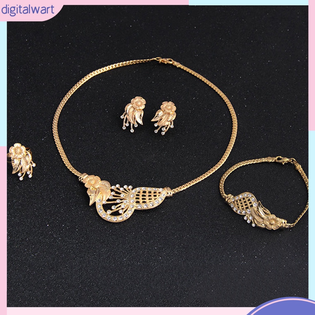 Bộ trang sức hình hoa đính đá giả màu vàng thời trang sang trọng cho nữ