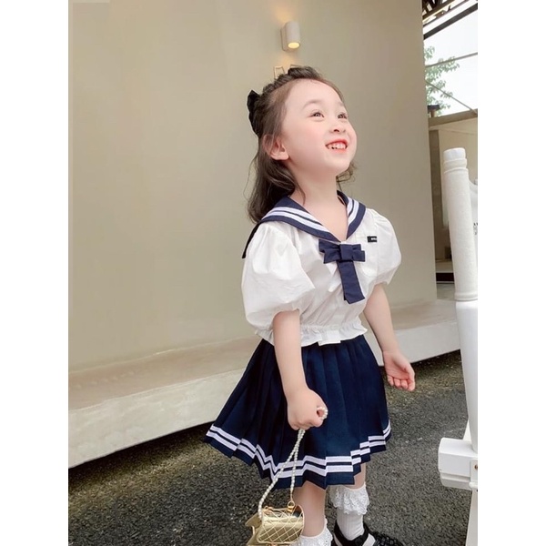 Set váy học sinh cổ thuỷ thủ bé gái