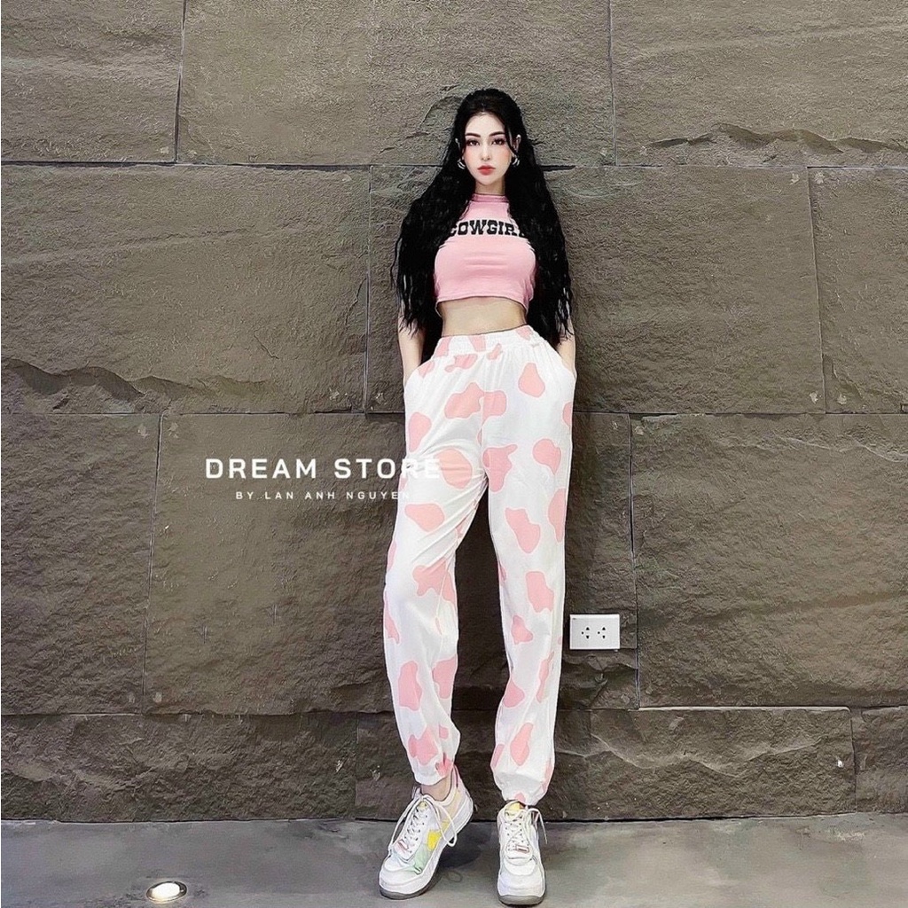Set áo croptop + quần jogger dài loang màu Bò Sữa - Set bộ thể thao TP