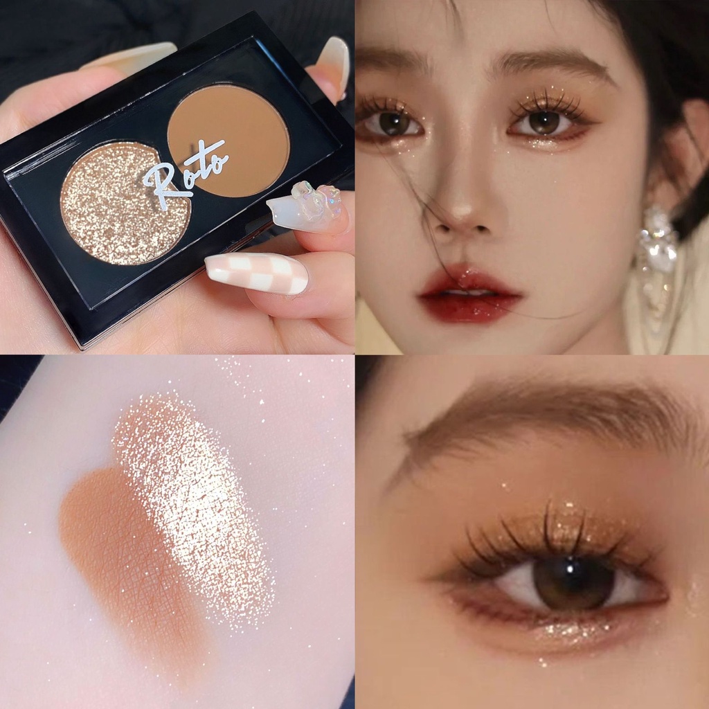 Bảng Phấn Mắt ROTO Chất Acrylic Lì Lấp Lánh Trang Điểm Mắt Khói Tông Nude Sắc Tố Đen