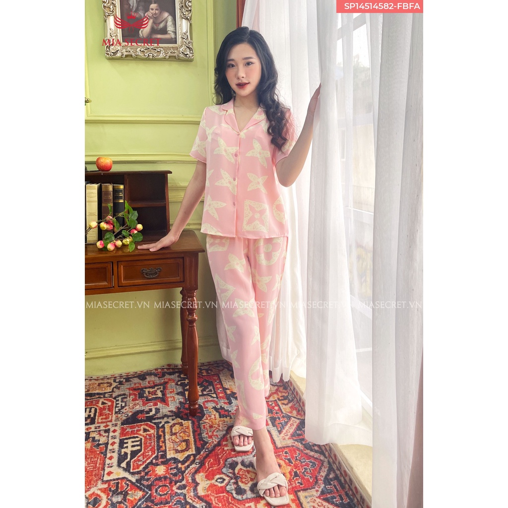 Đồ Bộ Nữ mặc nhà MIA SECRET, đồ ngủ pijama lụa tuyết cao cấp trơn mịn MIA14582