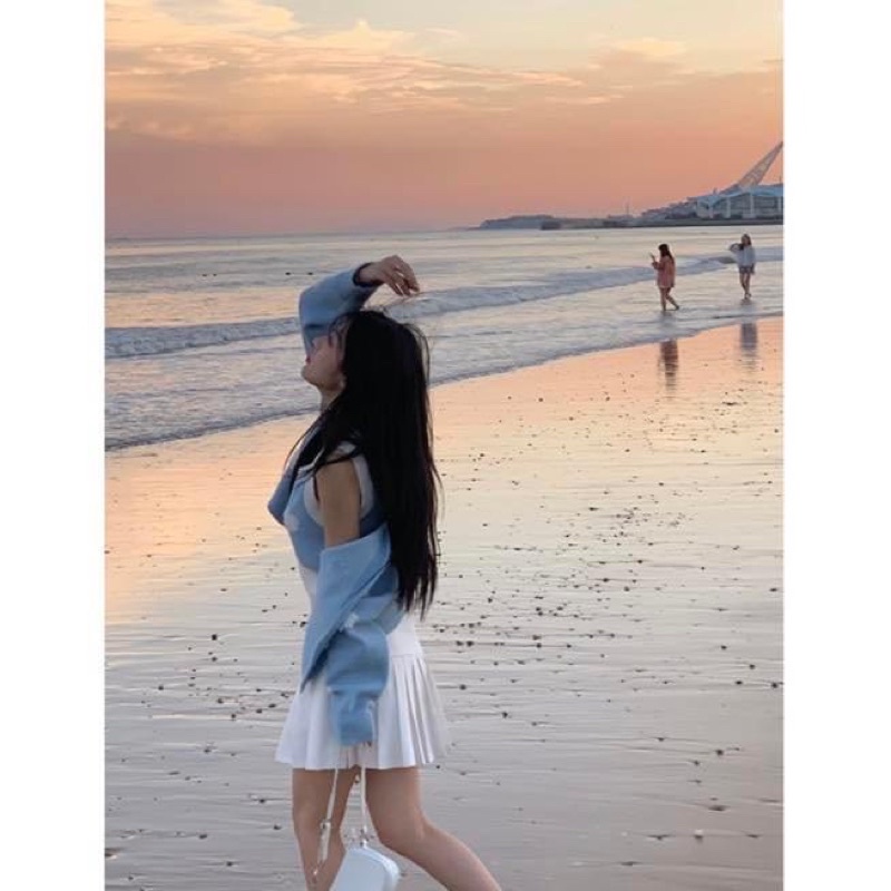 Set áo ba lỗ croptop len in hình mây kèm áo khoác cardigan len tay dài - Order taobao quảng châu