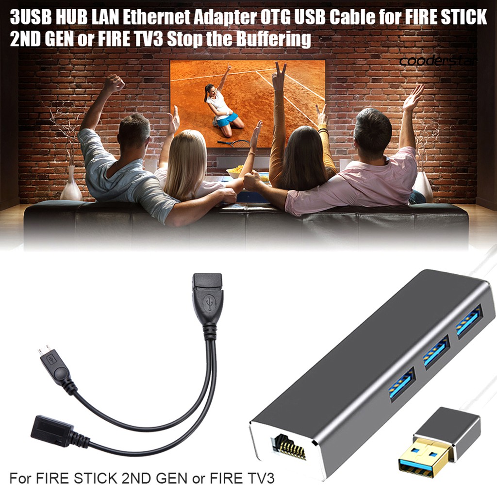 Bộ Chia 3 Cổng Usb Hub Lan Ethernet Cho Amazon Fire Gen 2 / 3 / 4