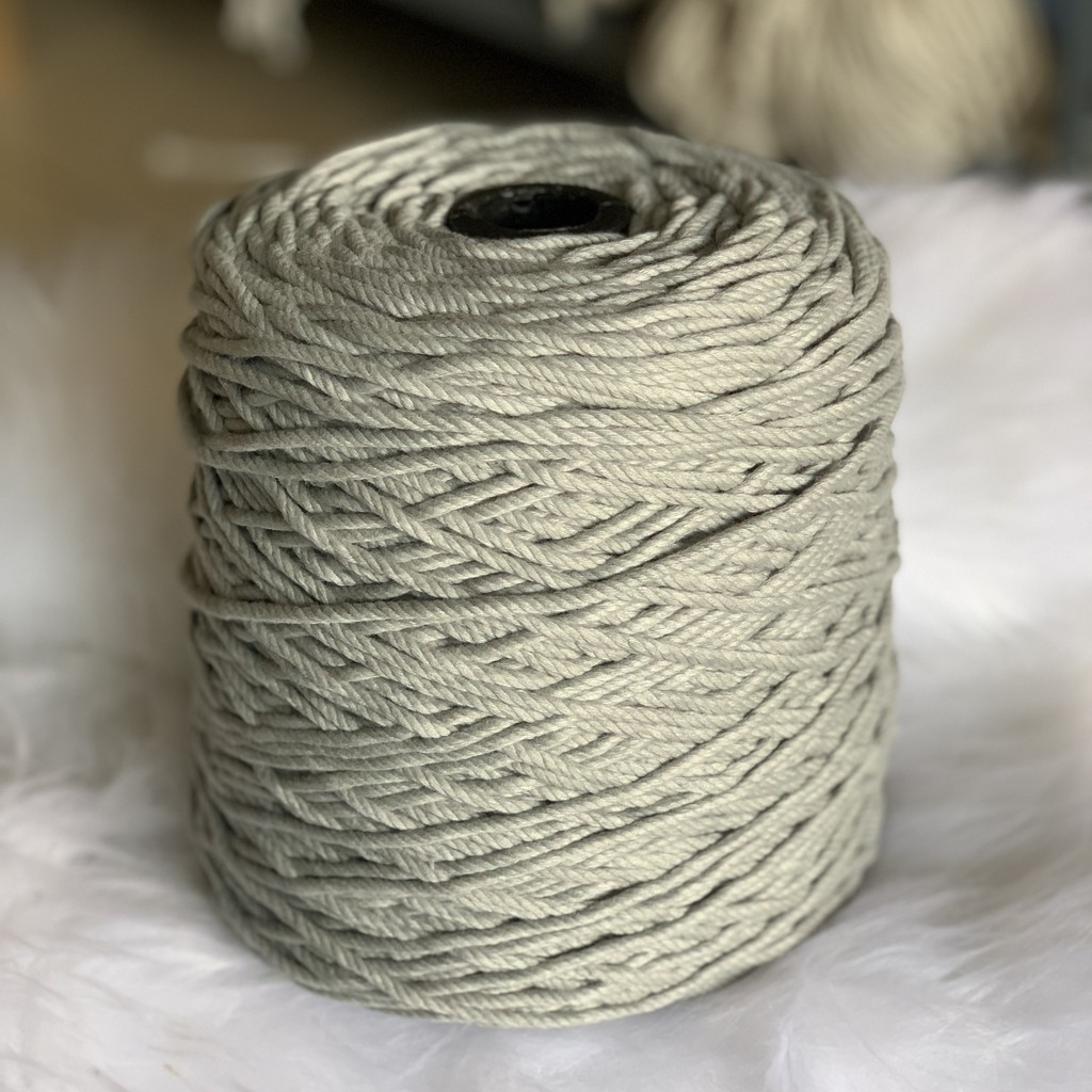 Dây thừng se macrame, dây cotton. MÀU XÁM NHẠT - 3mm và 5mm