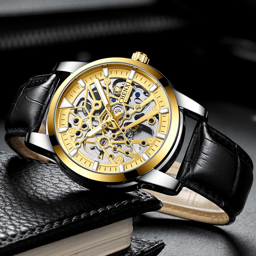 Đồng Hồ Cơ Tự Động Chexi Bằng Thép Không Gỉ Hoặc Da Dạ Quang Chống Nước Sang Trọng Thời Trang Cho Nam