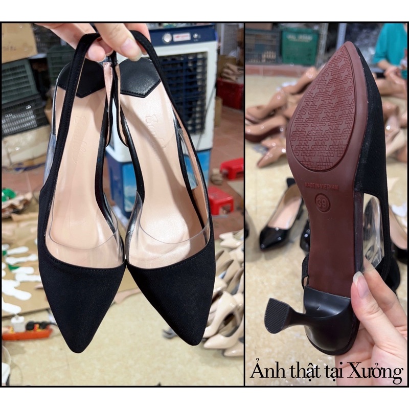 Giày sandal cao gót bít mũi gót nhọn 6P phối Meka xinh xắn Giày Bánh Bèo mã CGTuyetMua
