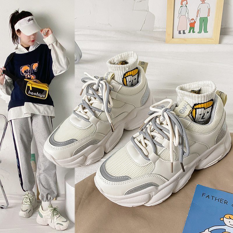 Giày nữ,giày sneaker đế sóng 2 dây kép gót nhũ siêu đẹp