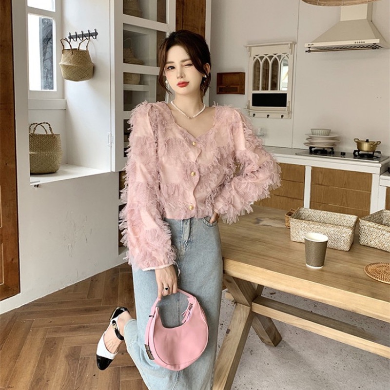 Áo Kiểu Tay Dài Phối Tua Rua Thiết Kế Hợp Thời Trang