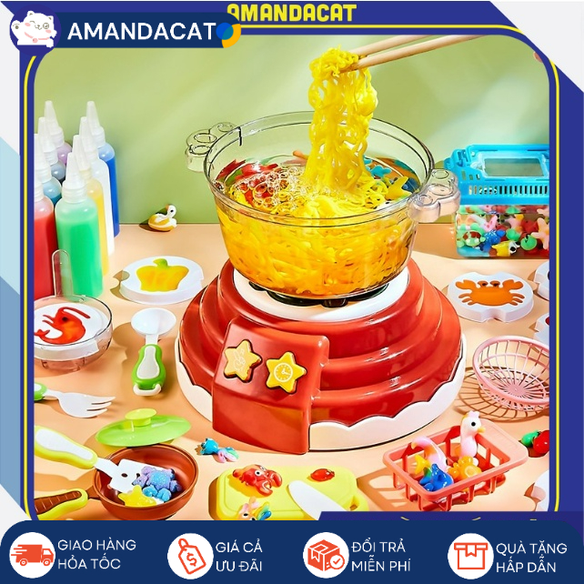 Bộ bếp lẩu tạo hình slime động vật biển, Đồ chơi nấu ăn, Đồ chơi nhà bếp, Slime, Đồ chơi bếp cho bé gái