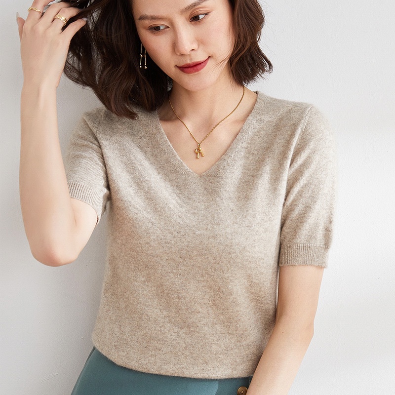 Áo Nữ Dệt Kim Cổ Chữ V Dáng Rộng