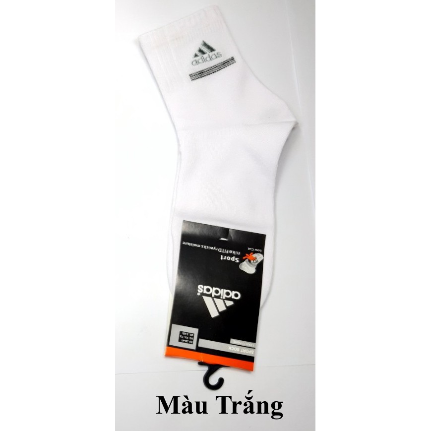 TẤT VỚ NAM CỔ TRUNG Thêu chữ ADIDAS trên cổ vớ Chất liệu thun cotton Cao cấp Dày Êm Thấm hút mồ hôi Nhãn hiệu SPORT SOCK