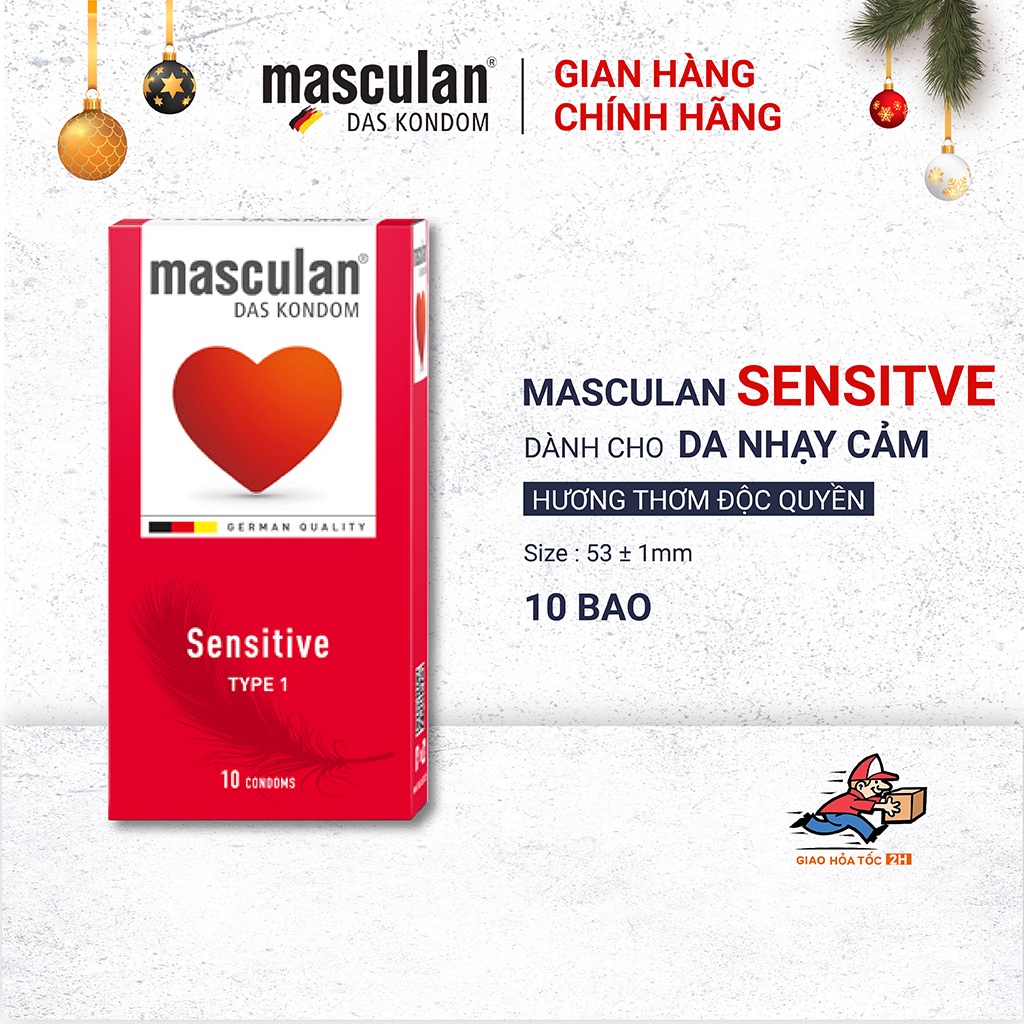 Bao cao su Masculan Sensitive - Dành cho da nhạy cảm - Màu hồng - Thêm gel bôi trơn - Thơm dịu