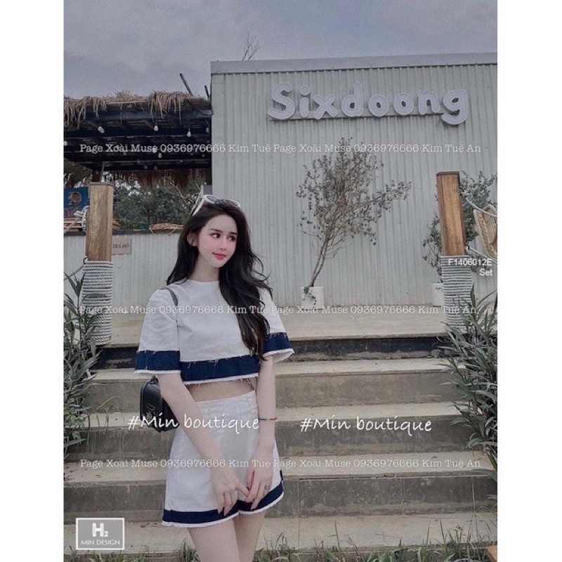 Set áo thô crop mix short pjoois denim
