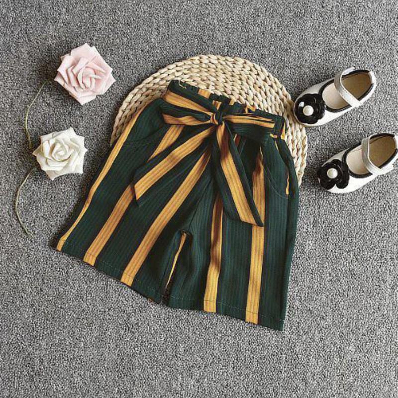 Bộ áo thun sát nách + quần ngắn kẻ sọc cho bé gái