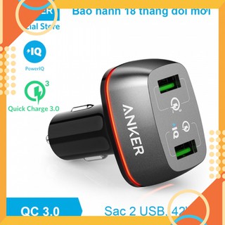 Sạc ô tô ANKER 2 cổng, 42w, Quick Charge 3.0 - A2224 Sạc ô tô ANKER 2 cổng, 42w, Quick Charge 3.0 - A2224