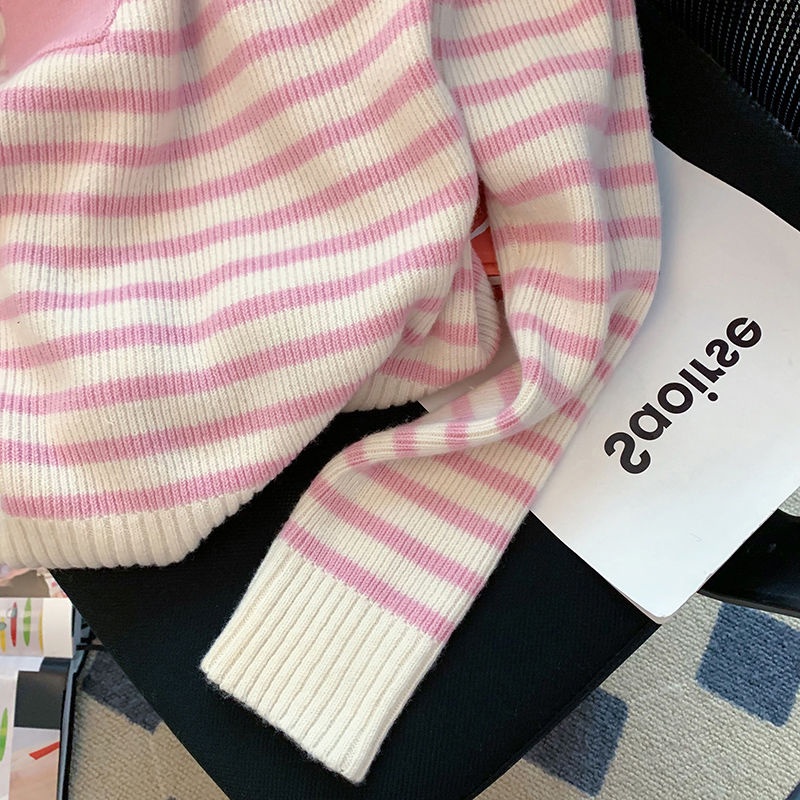 Áo Khoác Sweater Dày Dặn Dáng Rộng Kẻ Sọc Mềm Mại Thời Trang Thu Đông Phong Cách Nhật Bản Cho Nữ