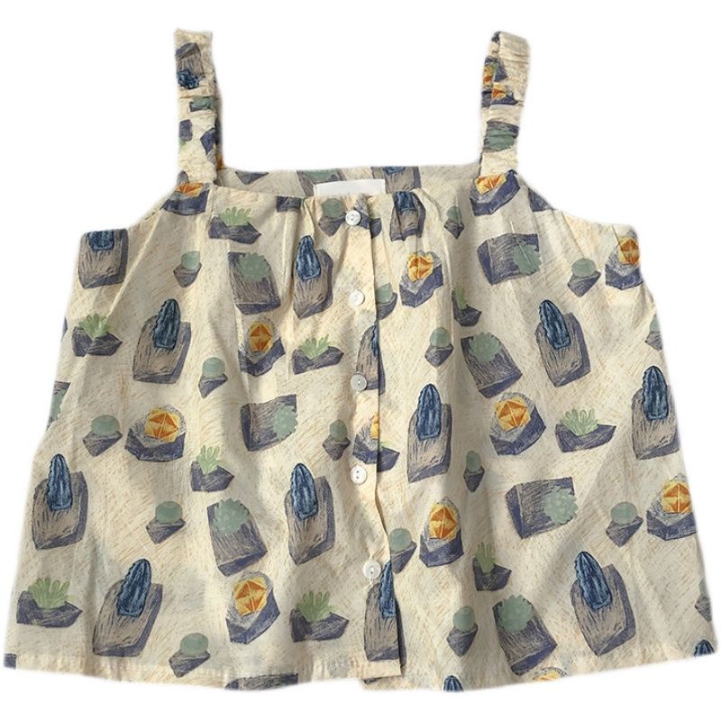 Áo Hai Dây In Họa Tiết Thời Trang Mùa Hè Hàn Quốc Mới Dễ Phối Đồ Cho Nữ