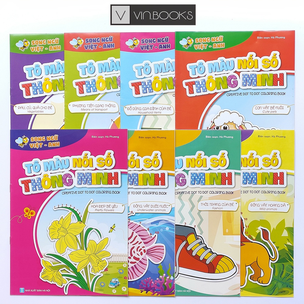 Sách - Bộ Tô Màu Nối Số Thông Minh Song Ngữ Anh - Việt (Túi 8 Cuốn)