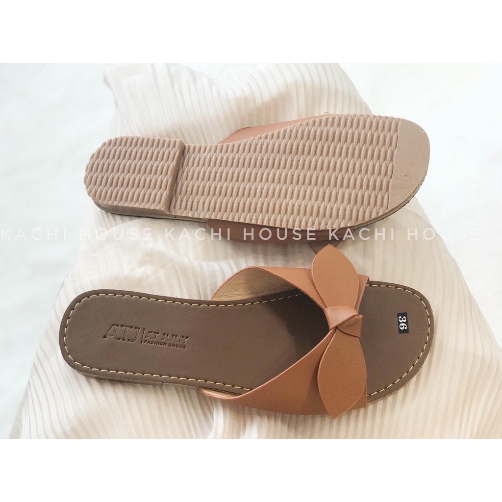 Dép lê da mịn xoắn nơ nhiều màu - Form nhỏ 1 size