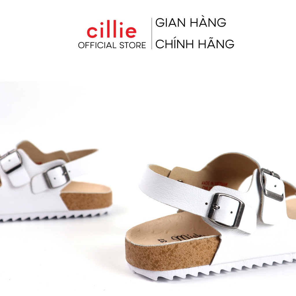 Giày sandal nữ da thật quai ngang đế giả trấu đi học đi làm Cillie 1069