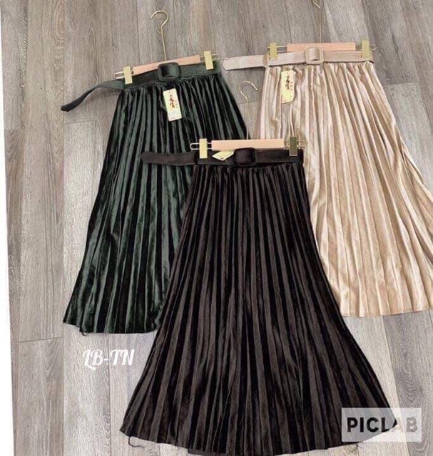 Chân váy xếp ly nhung - dáng midi kèm đai | BigBuy360 - bigbuy360.vn
