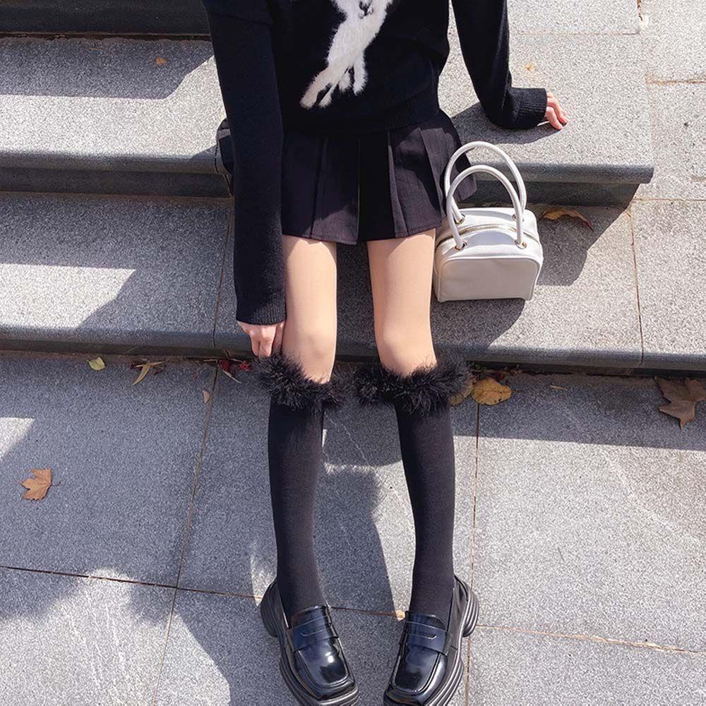 AROMA Tất Bắp Chân Cotton Dệt Kim Màu Sắc Đơn Giản