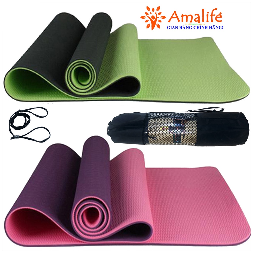 Thảm Tập Yoga 2 Lớp TPE Cao Cấp - Chọn Màu Tặng Kèm Dây Và Túi Đựng Thảm Yoga Chính Hãng Amalife