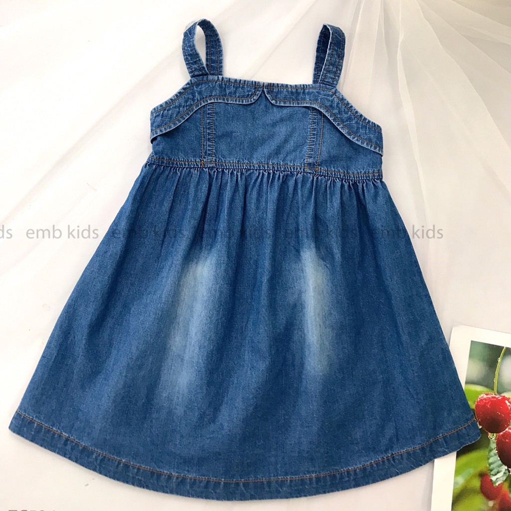 [Size 2-8T] Váy jean cotton hai dây hở lưng đầm jean cách điệu cho bé gái EMB Kids không phai màu hàng việt Nam thiết kế