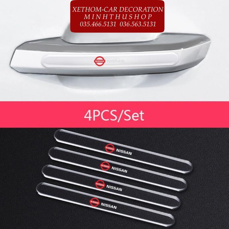 (Nissan) Bộ 10 Miếng Dán Silicon Chống Xước Hõm Cửa, Tay Nắm Cửa và Gương Có Logo Hãng Xe Nissan