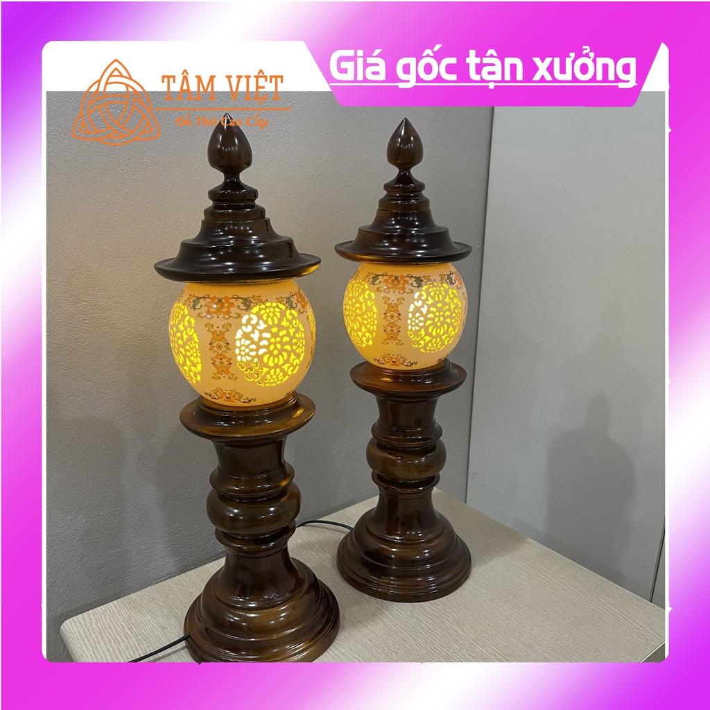 (ĐÈN THỜ GỖ GỤ SỨ CAO CẤP 100%) Hoa Văn 4 Mặt