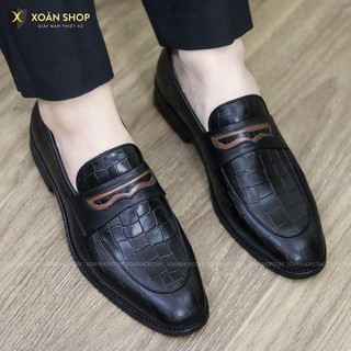 Giày lười nam chất liệu da bò _đế cao su_màu đen_mã x134