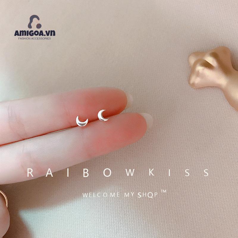✨✨1 đôi khuyên tai bạc S925 hình mặt trăng ngôi sao đơn giản không dị ứng cho học sinh