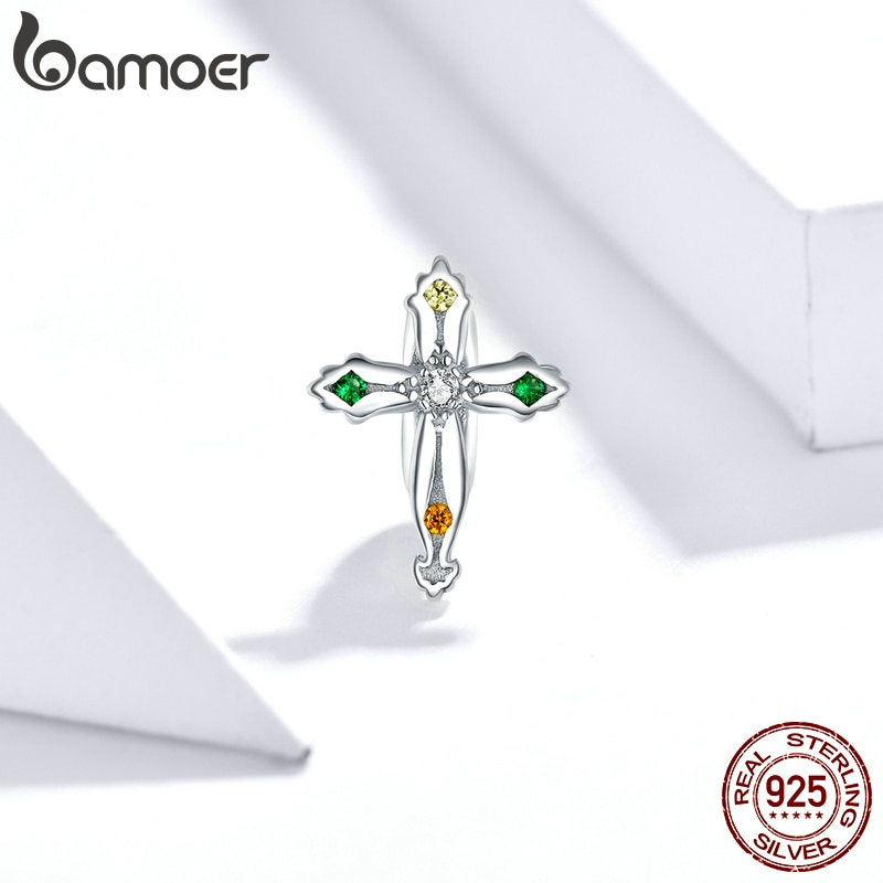 Hạt Vòng Tay Bamoer BSC343 Bằng Bạc 925 Sterling Hình Dạng Thánh Giá Phong Cách Lễ Tạ Ơn