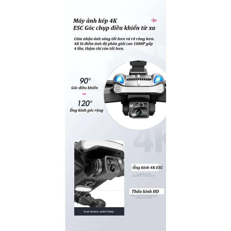 Máy bay điều khiển từ xa có camera HD quay phim chụp ảnh, Flycam drone bay 25 phút - xa 300 mét