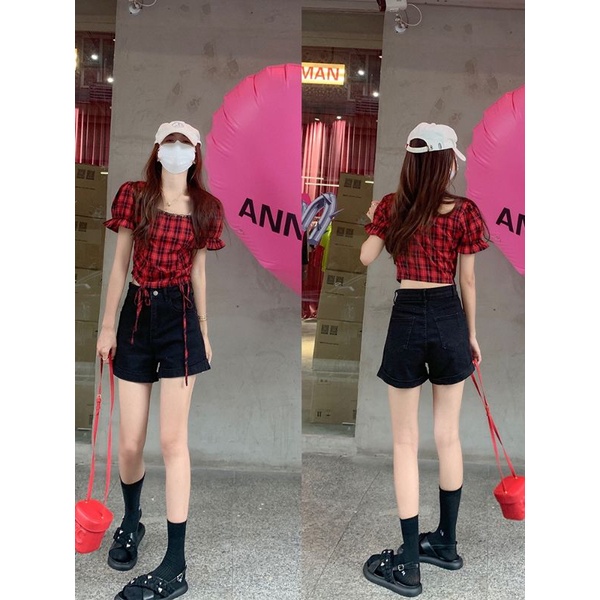 ÁO CROPTOP SỌC CARO ĐỎ