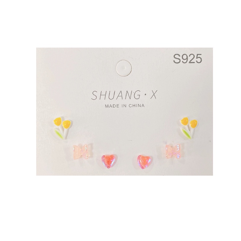 iF YOU Bộ 3 Khuyên Tai Hình Hoa Tulip / Trái Tim / Bướm Kiểu Vintage Hàn Quốc Xinh Xắn Cho Nữ