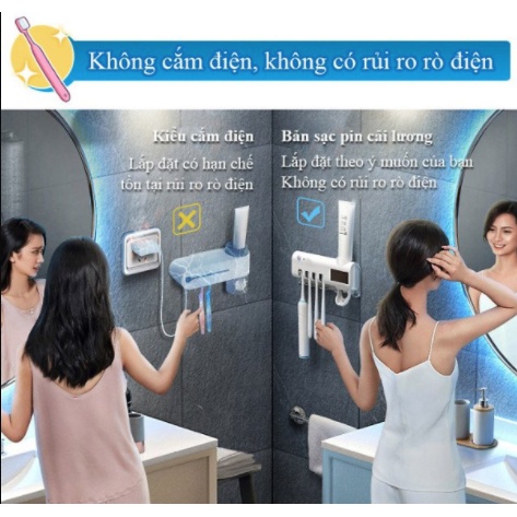 Giá Treo Bàn Chải Nhả Kem Thông Minh Sạc Pin Tia UV Diệt Khuẩn 99% máy sấy tiệt khử trùng diệt khuẩn bàn chải