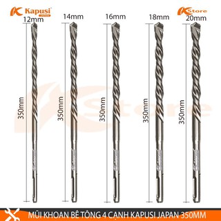 MŨI KHOAN BÊ TÔNG ĐUÔI GÀI 4 CẠNH KAPUSI JAPAN 350MM, MŨI KHOAN ĐA NĂNG TIÊU CHUẨN NHẬT BẢN, ĐƯỜNG KÍNH 12-14-16-18-20MM