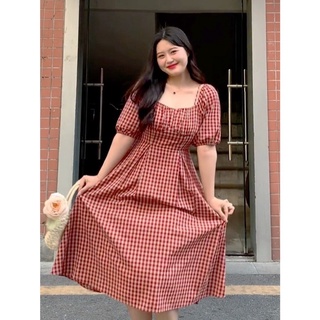 [ CHUBBY BIGSIZE ] ĐẦM CARO CỔ YẾM