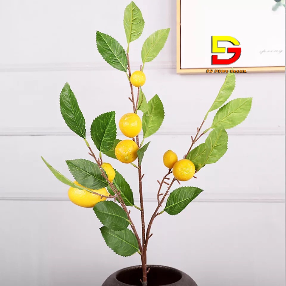 Cây Giả, Cành Cây Chanh 7 Quả Độc Đáo Trang Trí Nhà Cửa, Decor Nội Thất Cành Dài 100cm DG-17